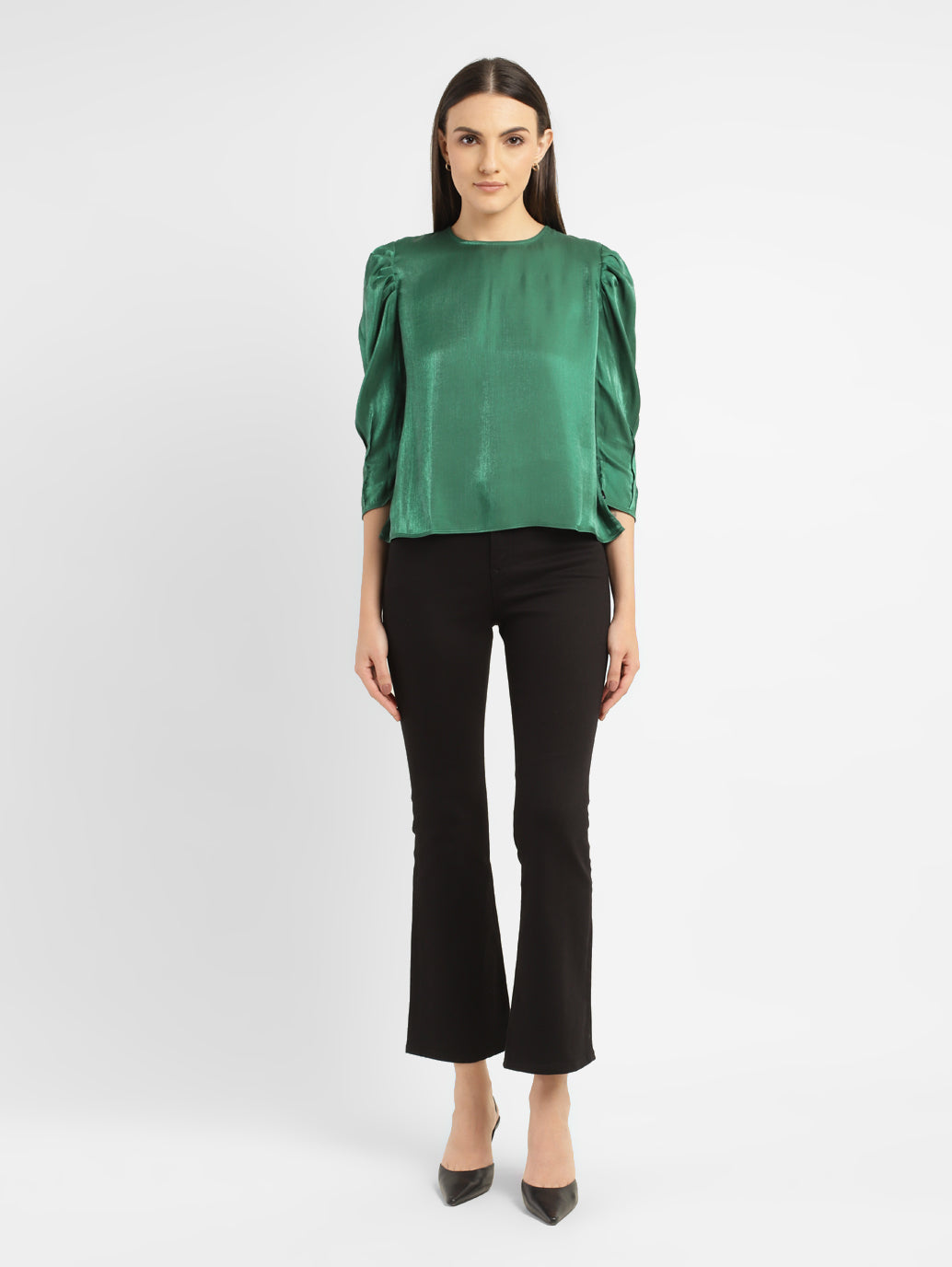 Women's Solid Green Round Neck Top - c3c96a42-27ba-493b-861a-1df37b12d923 View