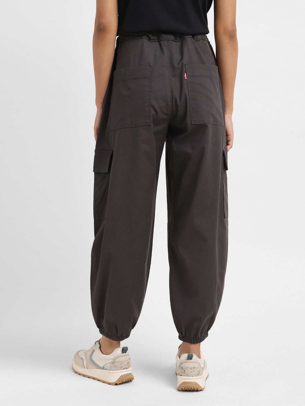 Women's High Rise Black Loose Tapered Fit Trousers - b3d59838-dfee-4041-887b-d52537f7bf69 View