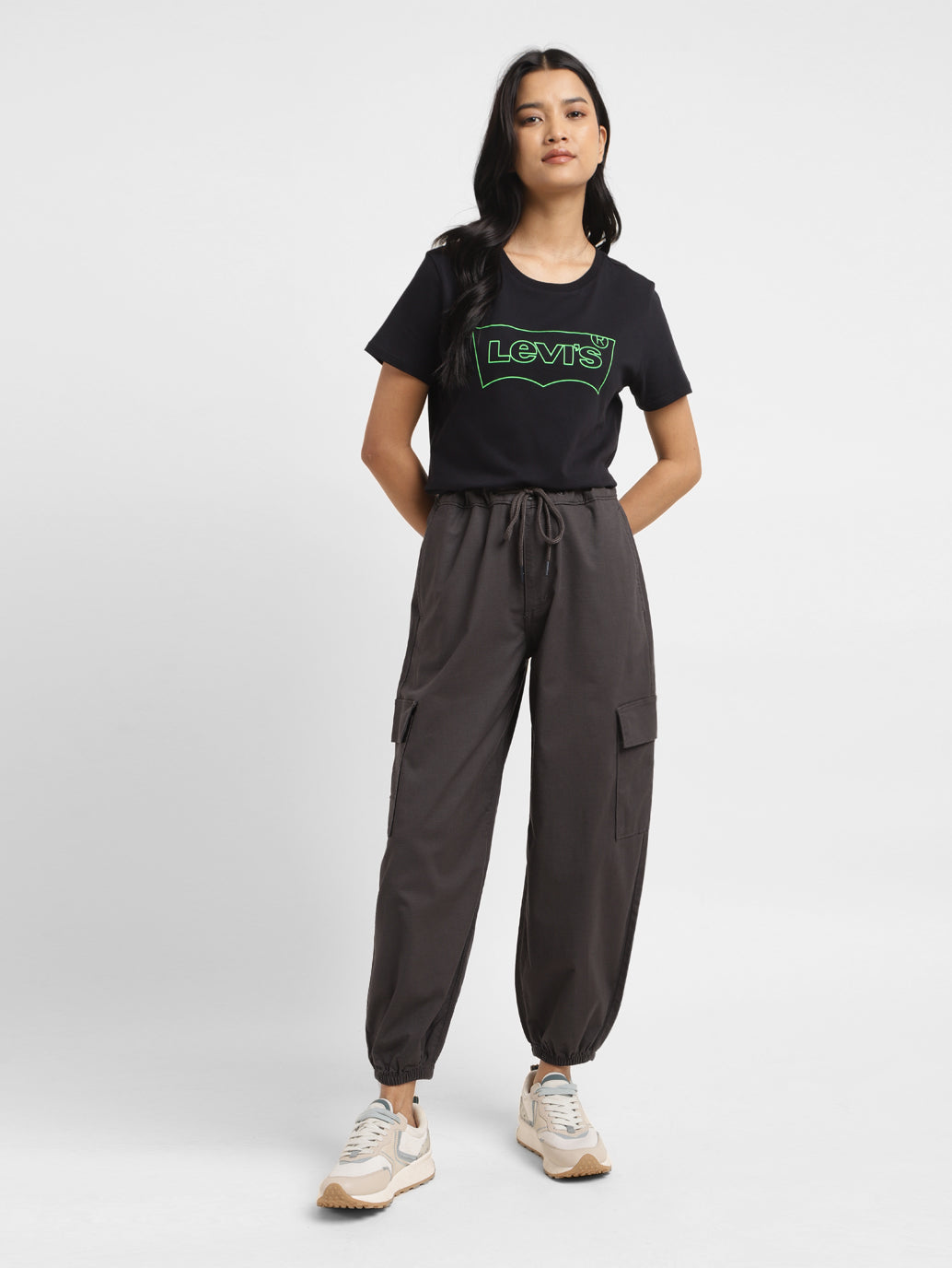 Women's High Rise Black Loose Tapered Fit Trousers - 00dfc718-62fe-451d-b1dd-6656baa7000a View