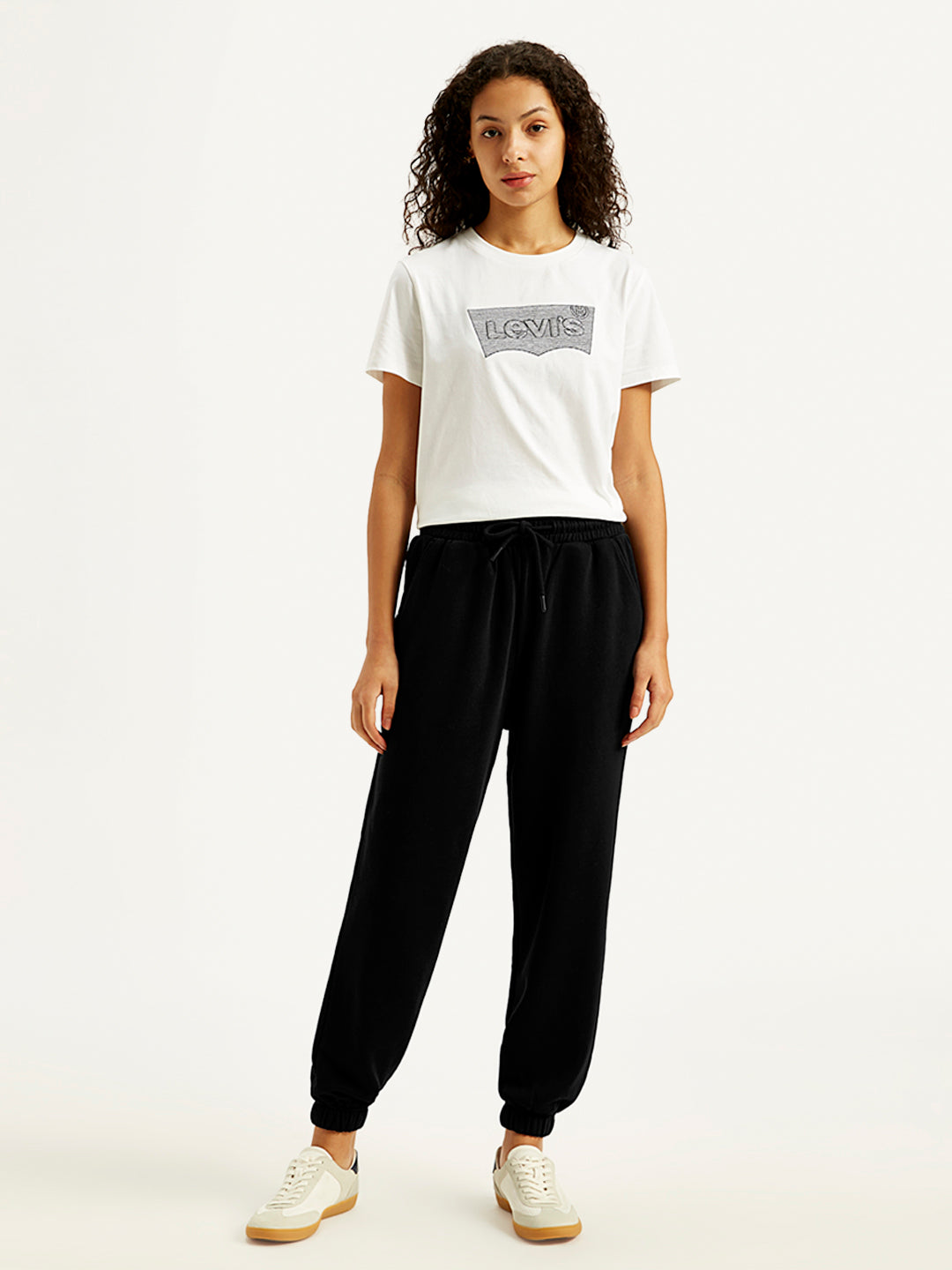 Women's Mid Rise Black Joggers - Front View