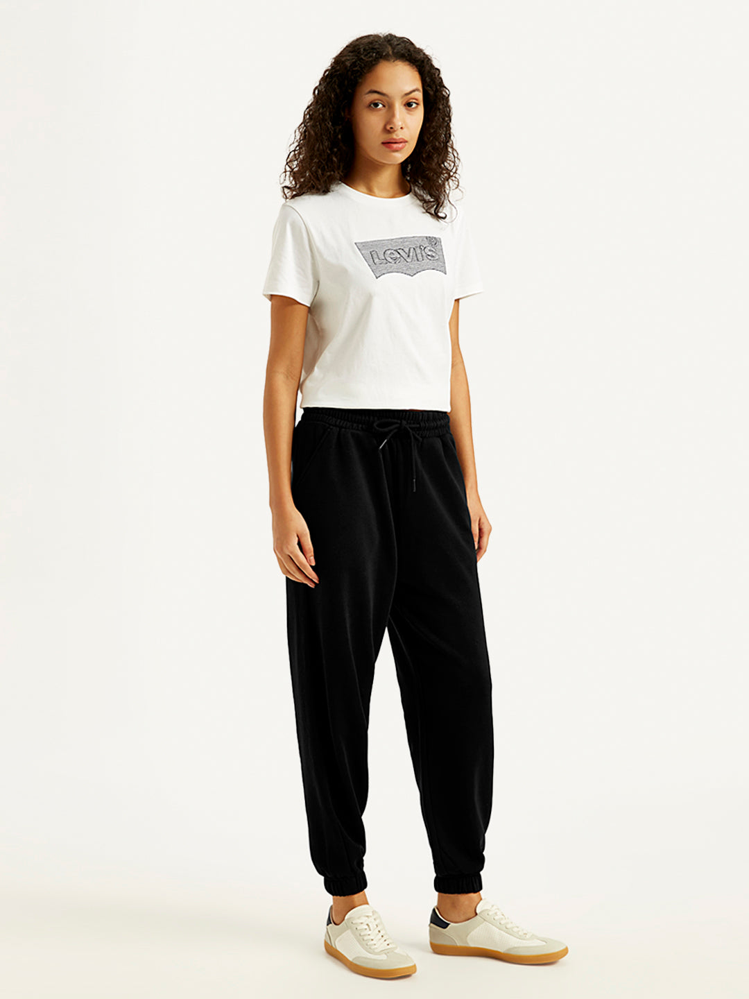 Women's Mid Rise Black Joggers - Side View