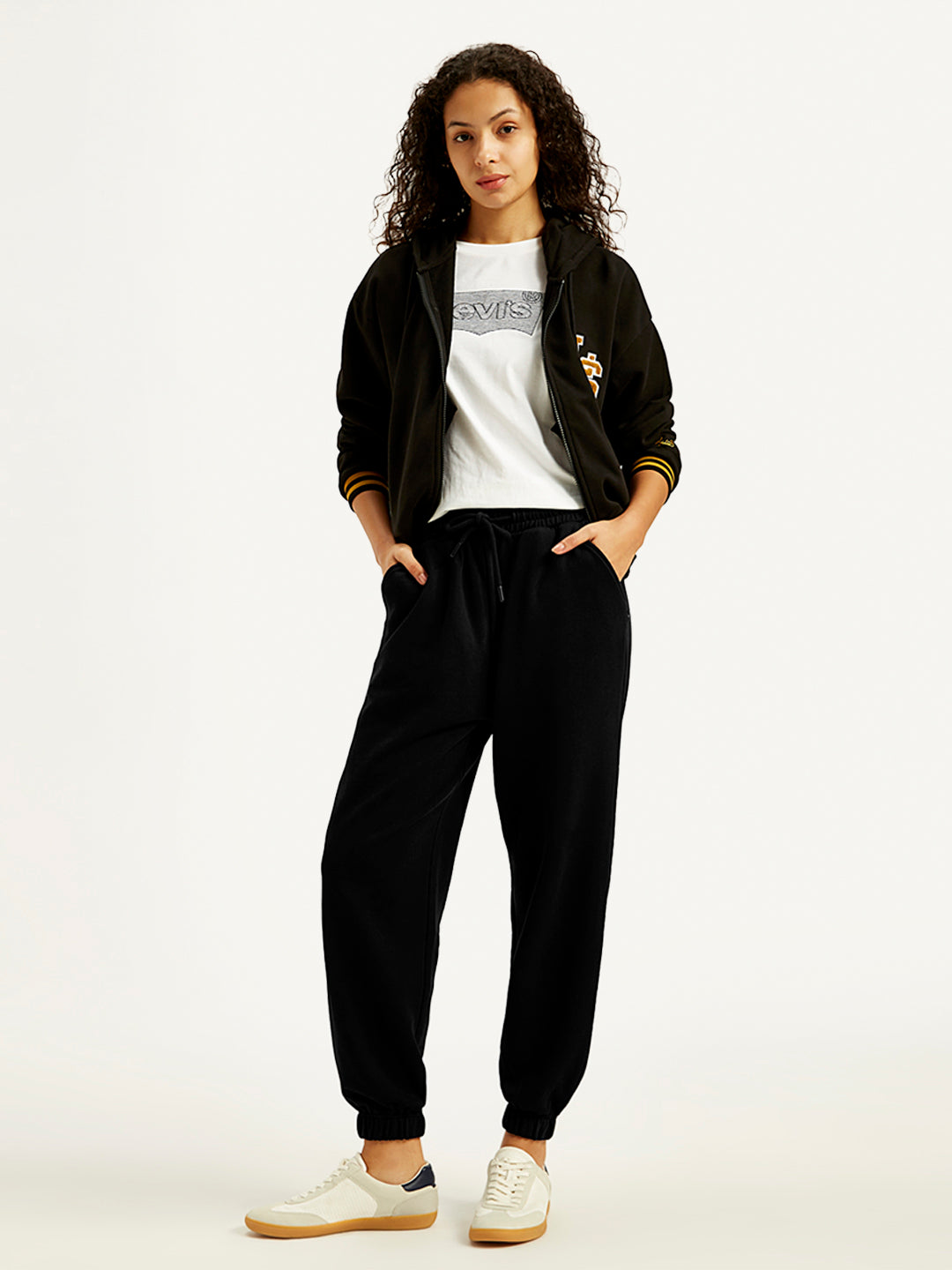 Women's Mid Rise Black Joggers - Styleshot View