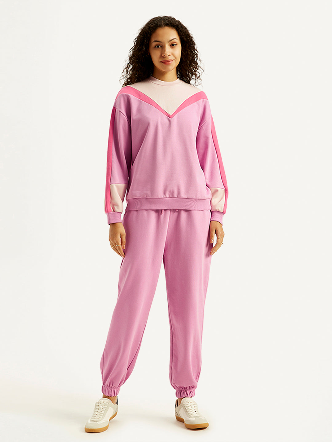 Women's Mid Rise Pink Joggers - Front View