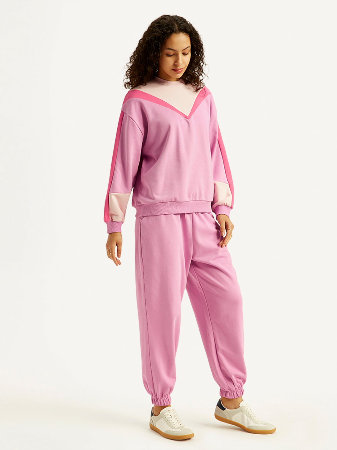 Women's Mid Rise Pink Joggers - Side View