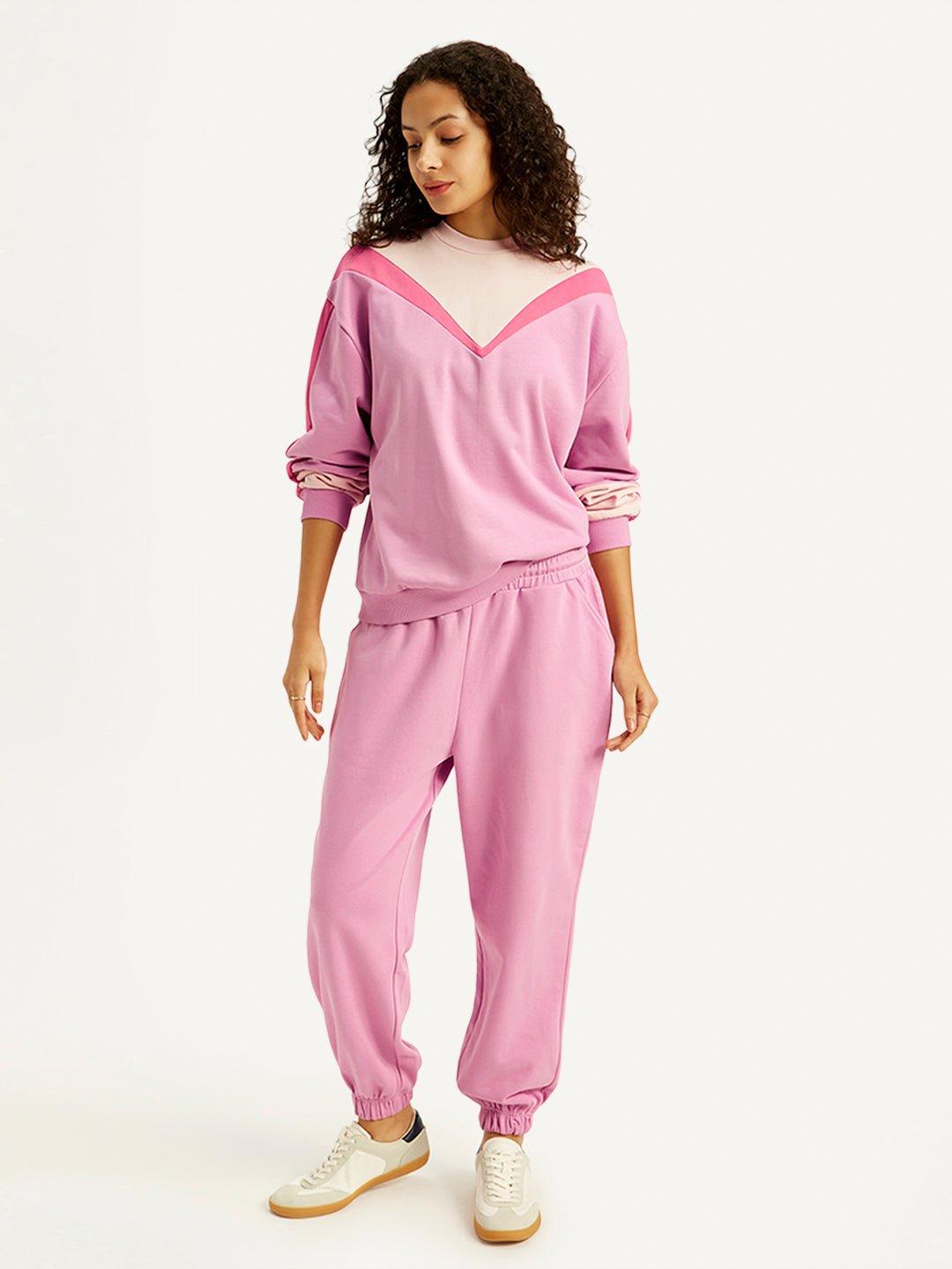 Women's Mid Rise Pink Joggers - Styleshot View