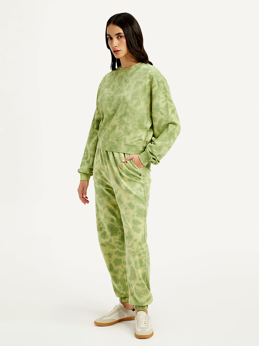 Women's Mid Rise Green Joggers - Side View