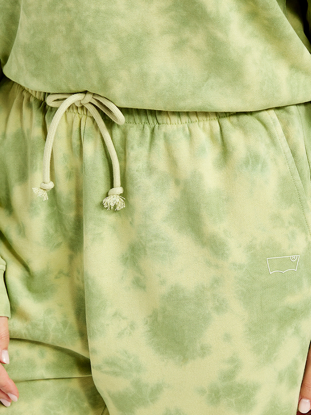 Women's Mid Rise Green Joggers - Detail View