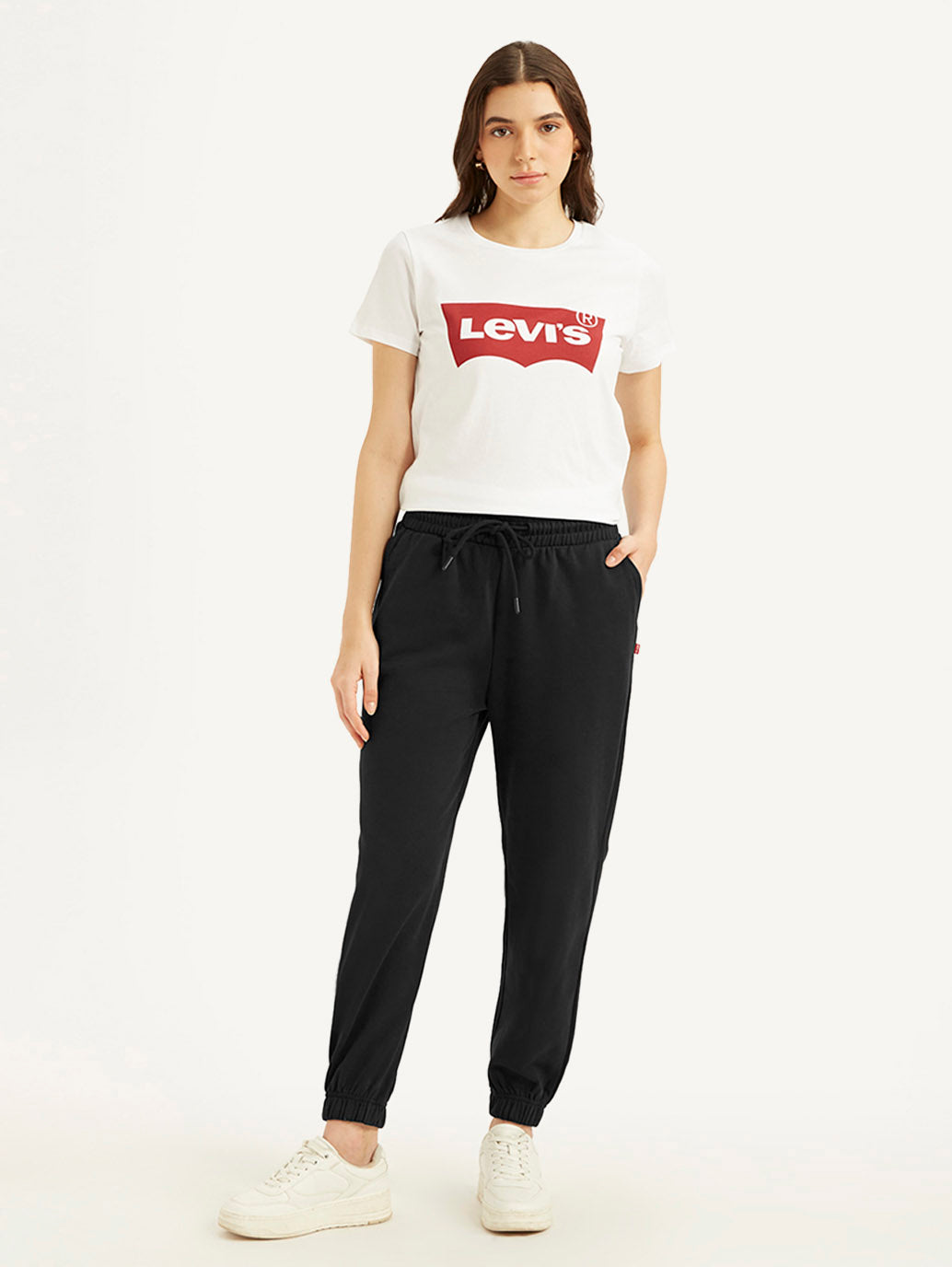Women's Mid Rise Black Joggers - Front View