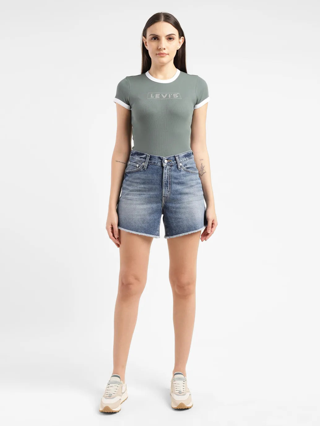 Women's High Rise Mid Indigo Regular Fit Denim Shorts - 9c85b6ec-202b-40f1-89dc-cf02a6b675e2 View