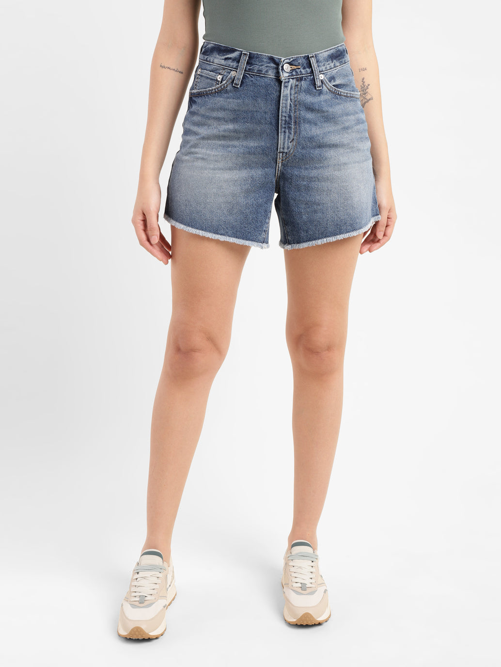 Women's High Rise Mid Indigo Regular Fit Denim Shorts - 2f5dcfcb-99d8-405d-91b6-29ffcbd20381 View