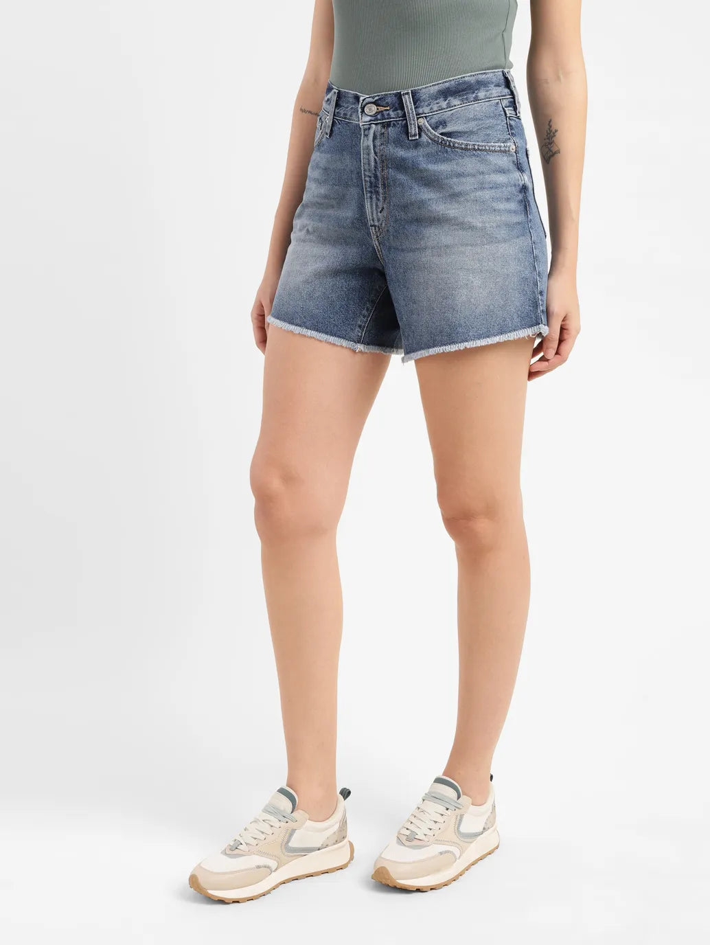 Women's High Rise Mid Indigo Regular Fit Denim Shorts - 7db655bb-5567-456f-b9e4-23cf8b0ac009 View