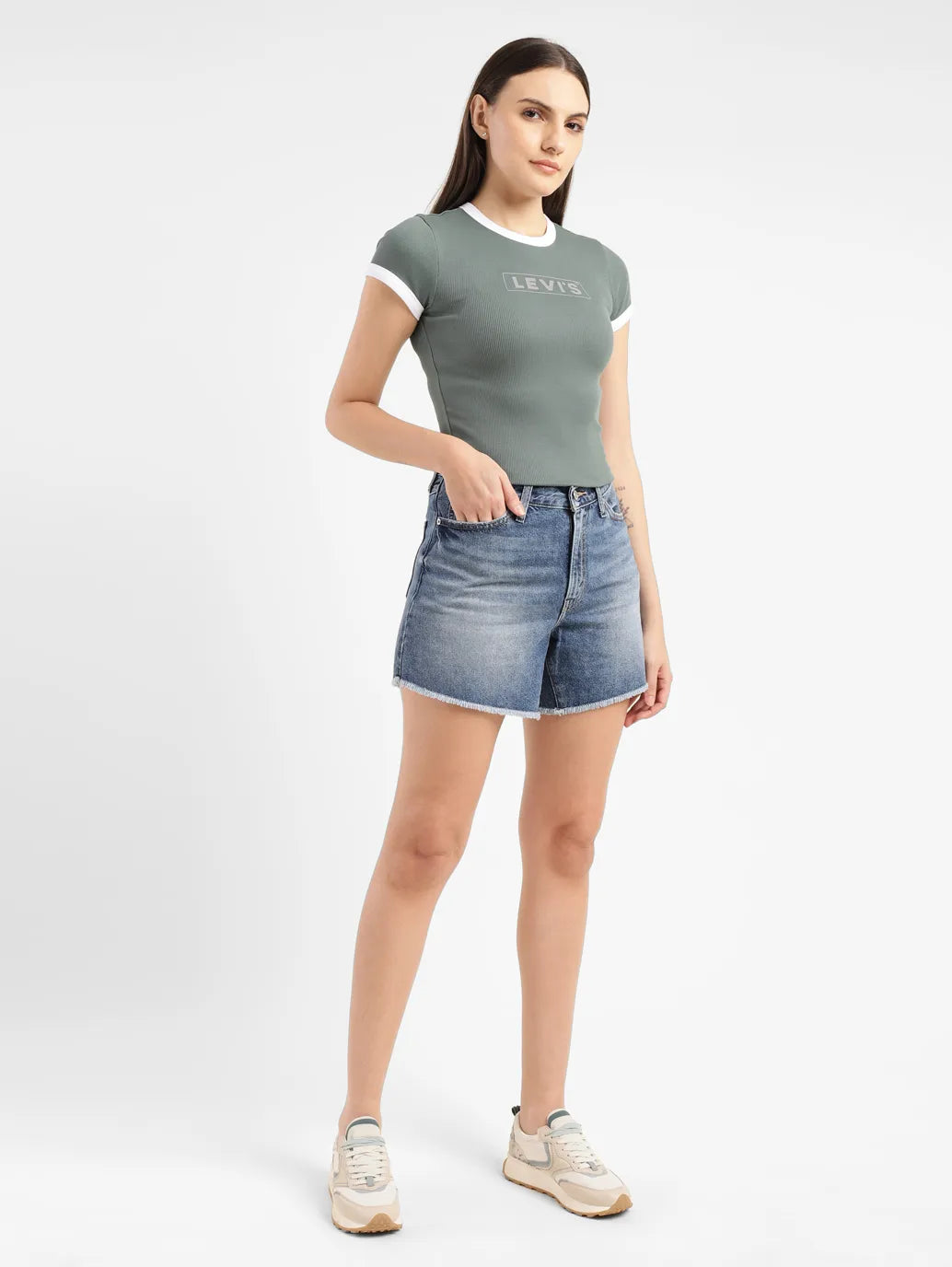 Women's High Rise Mid Indigo Regular Fit Denim Shorts - 420d91a5-fa3b-4d64-9501-8b2191a2d088 View