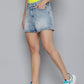 Women's High Rise Light Indigo Regular Fit Denim Shorts - 2 View