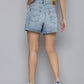 Women's High Rise Light Indigo Regular Fit Denim Shorts - 3 View