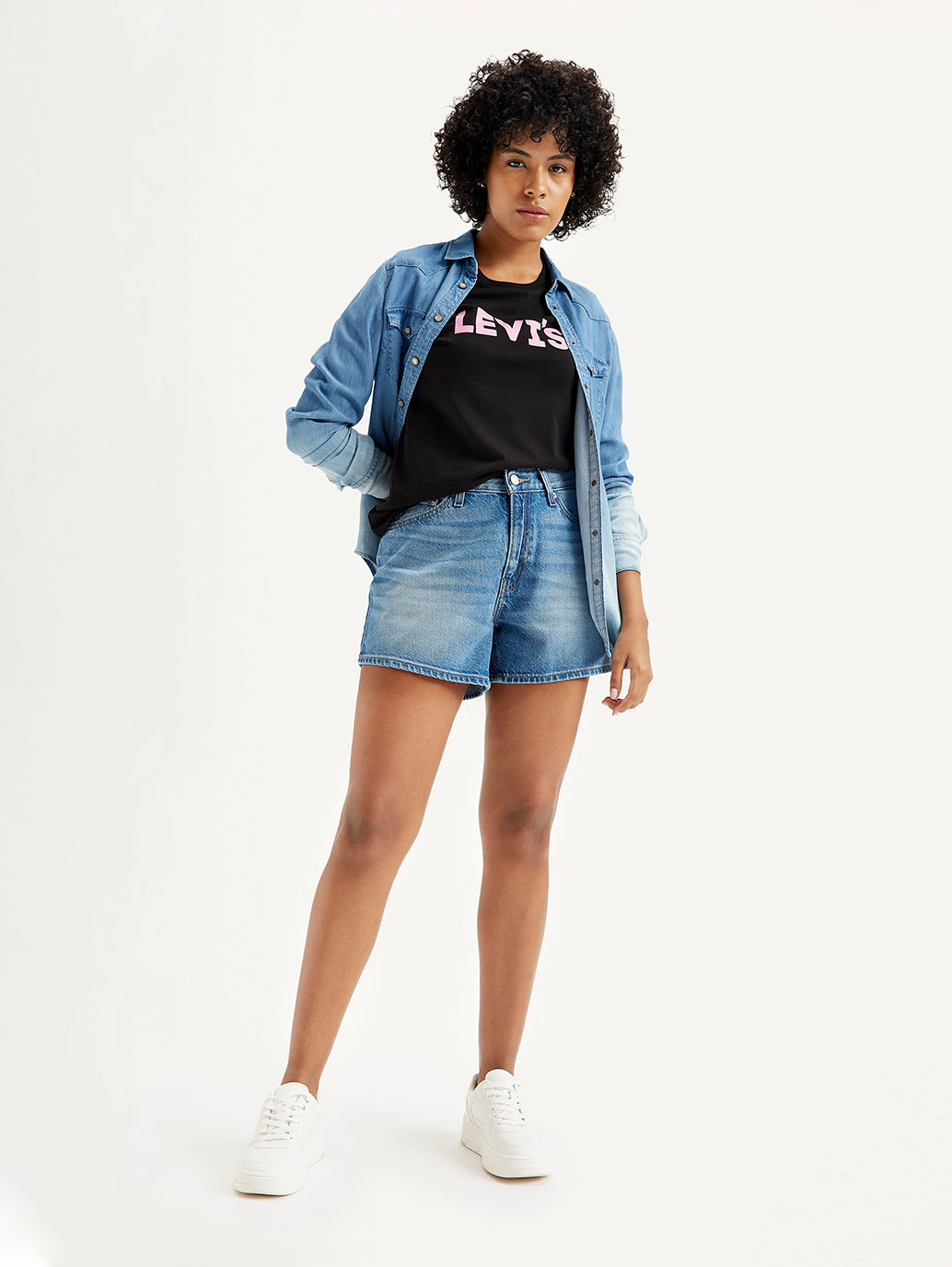 Women's Mid Rise Blue Relaxed Fit Denim Shorts - 47d82b36-f9c6-4b08-8cd9-ce83d9b49821 View