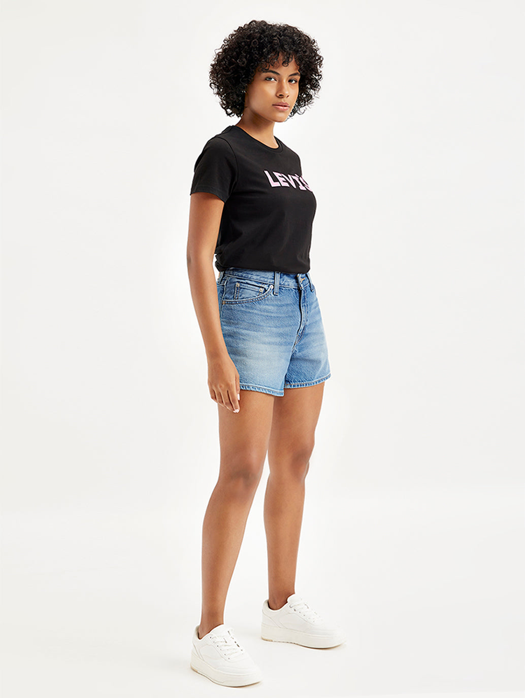 Women's Mid Rise Blue Relaxed Fit Denim Shorts - 9ab39a42-db79-4bac-8bd2-59e2a1333f65 View