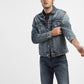 Men's Solid Blue Shirt Collar Denim Jacket - 362a435c-d28a-45c3-9673-a930fb5266cb View