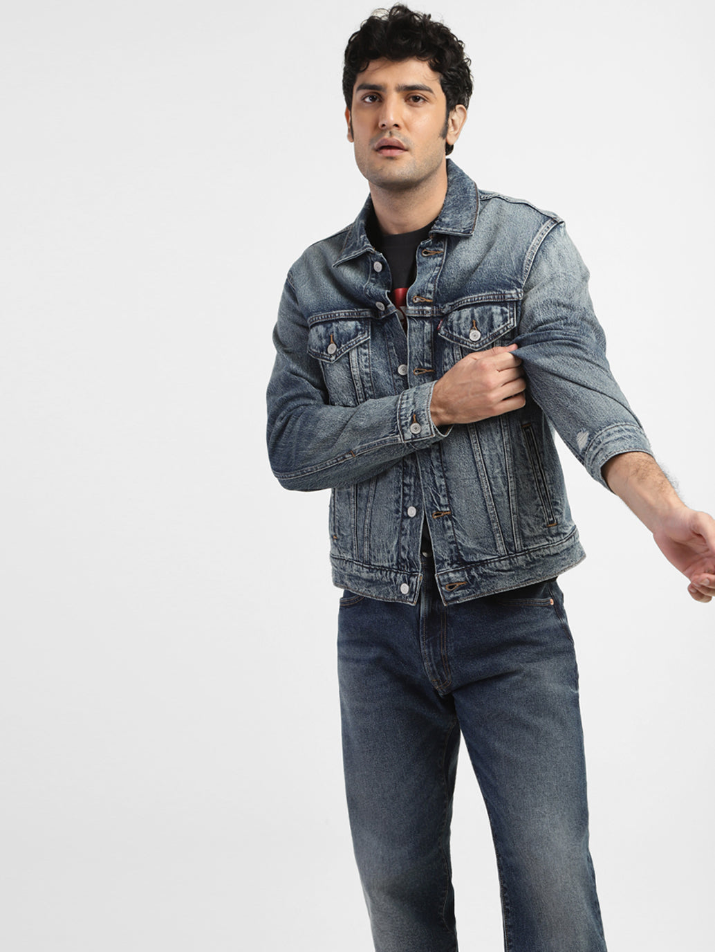 Men's Solid Blue Shirt Collar Denim Jacket - 362a435c-d28a-45c3-9673-a930fb5266cb View
