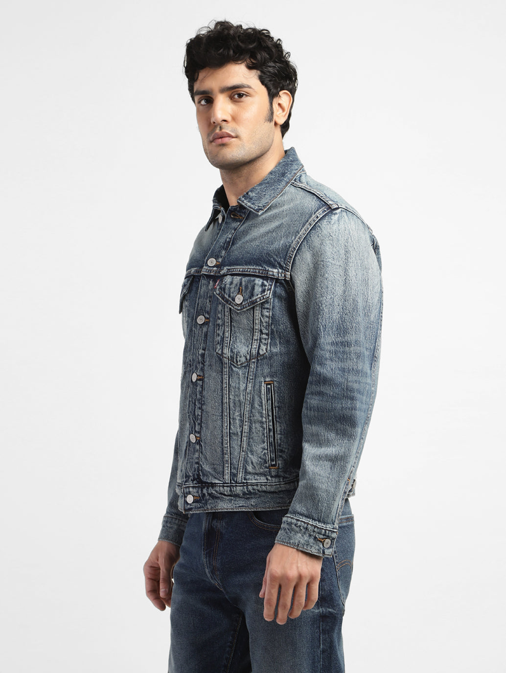 Men's Solid Blue Shirt Collar Denim Jacket - dbf96539-8b1f-4249-ab1c-e1826fbfa093 View