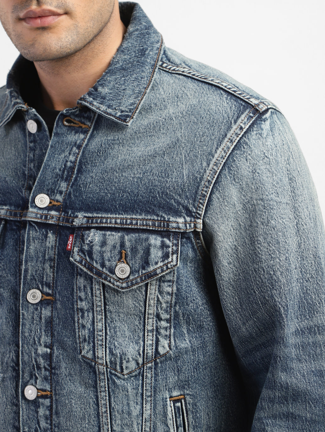 Men's Solid Blue Shirt Collar Denim Jacket - f57a9b42-869b-4aab-8dff-356cea46f94b View