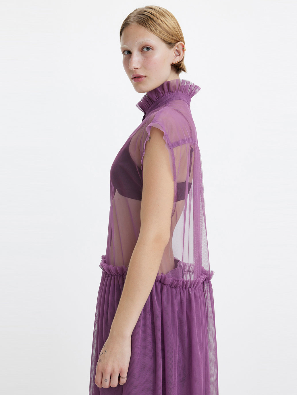 Women's High Neck Net A-Line Sheer Midi Dress - 708f330e-ca5d-4d87-9b72-fa4fd62bc80c View