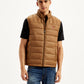 Men's Quilted Brown High Neck Puffer Jacket - Front View