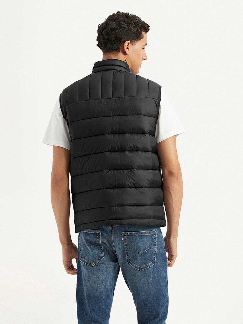 Men's Quilted Black Collar Neck Jacket - Back View