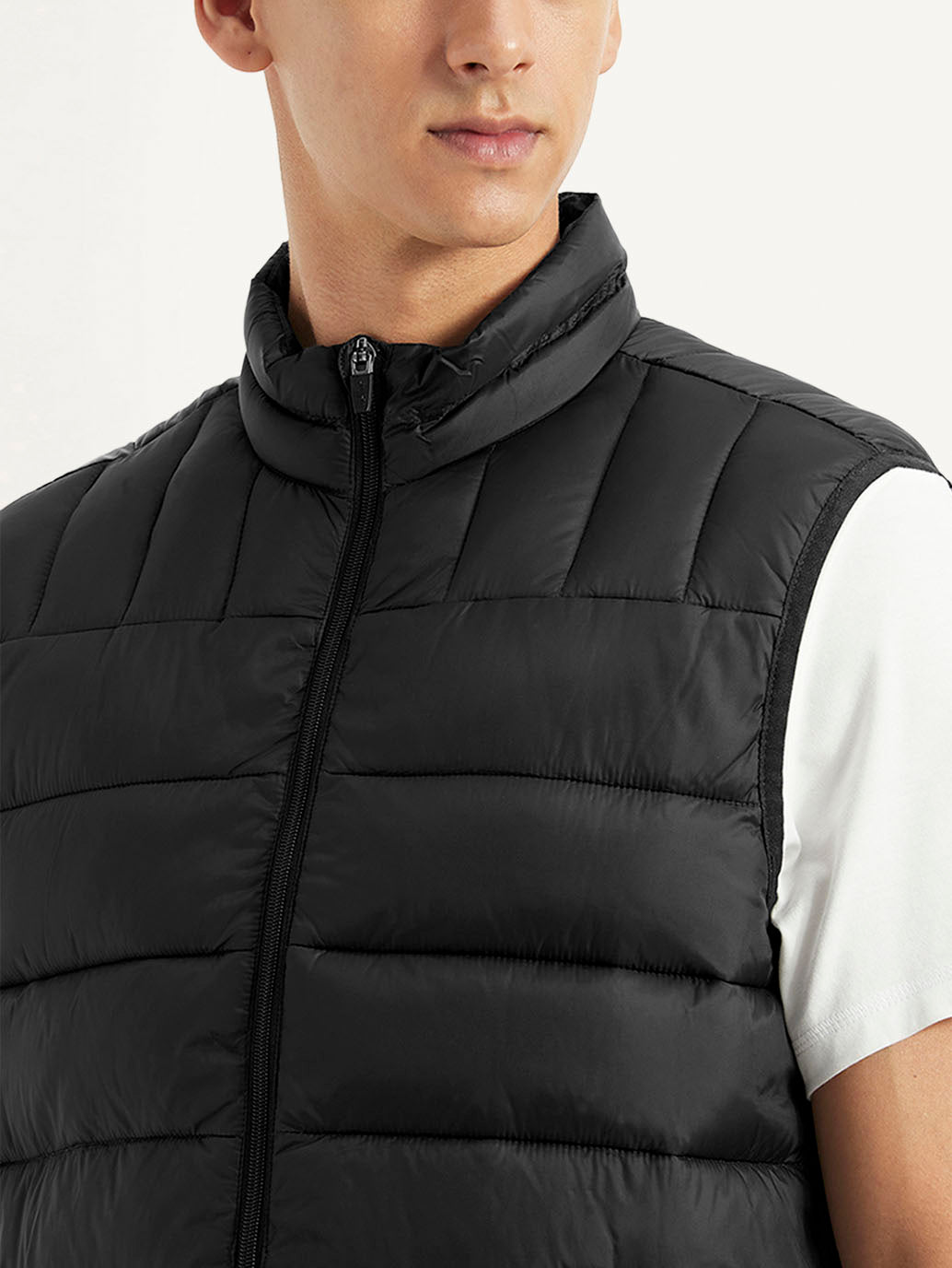 Men's Quilted Black Collar Neck Jacket - 5c250d31-d707-4ae5-98ee-a6002817d6bf View