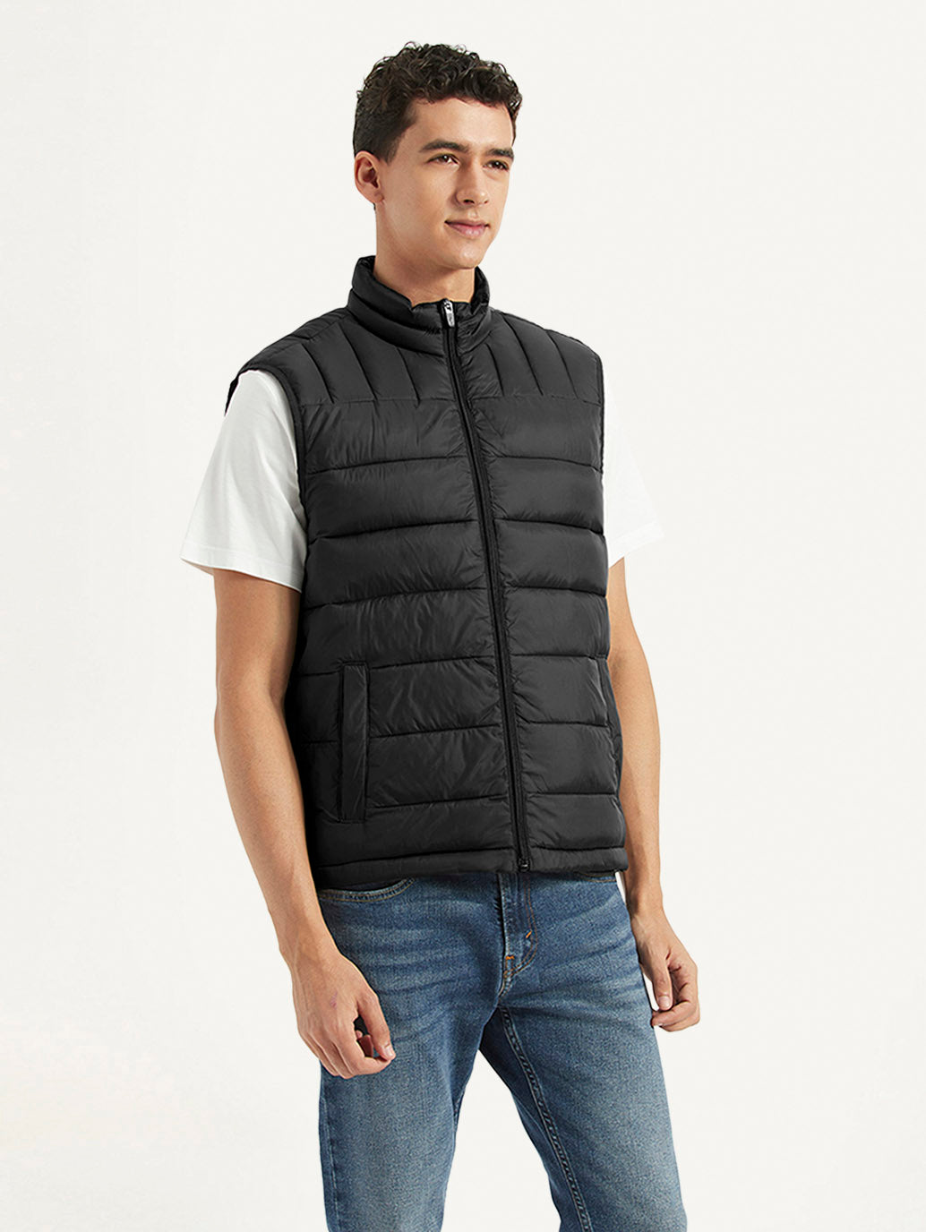 Men's Quilted Black Collar Neck Jacket - a7ce0611-947c-43cc-849a-7606ab40cf3c View