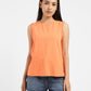 Women's Checkered Orange Round Neck Top - b936955a-8e26-43c4-a146-34bdf8db52fd View