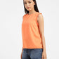Women's Checkered Orange Round Neck Top - 3b0fbfc4-2236-4c46-81b8-b91a3ca8439c View
