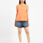 Women's Checkered Orange Round Neck Top - 2e6a2c8a-8628-41f5-81fb-2e95b00eca57 View
