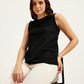 Women's Textured Black Round Neck Top - Elevated View