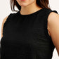 Women's Textured Black Round Neck Top - Detail View