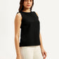 Women's Textured Black Round Neck Top - Side View
