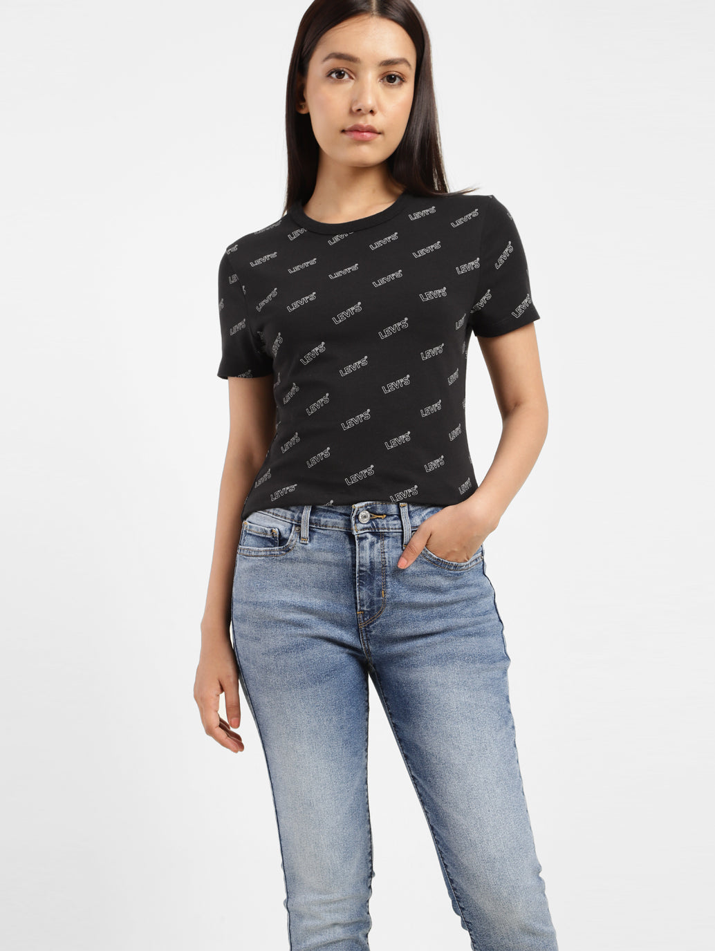 Women's Brand Logo Slim Fit T-shirt Black - 42f84f05-6814-41e7-8ebe-f51f59dc8a16 View
