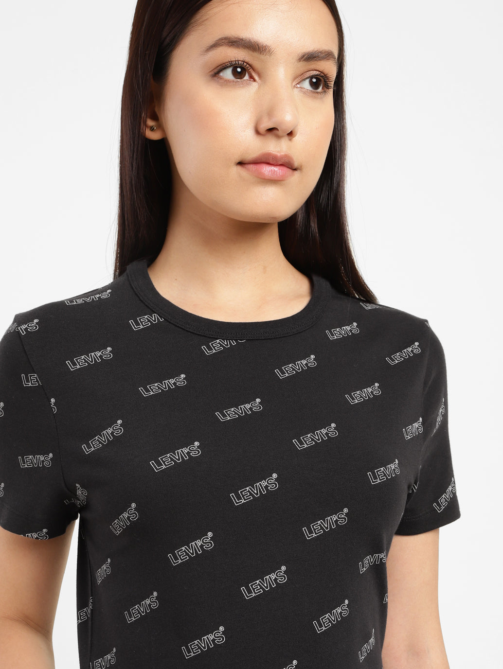 Women's Brand Logo Slim Fit T-shirt Black - 70d2ada0-81e6-41fd-b684-c5b2d6732d30 View