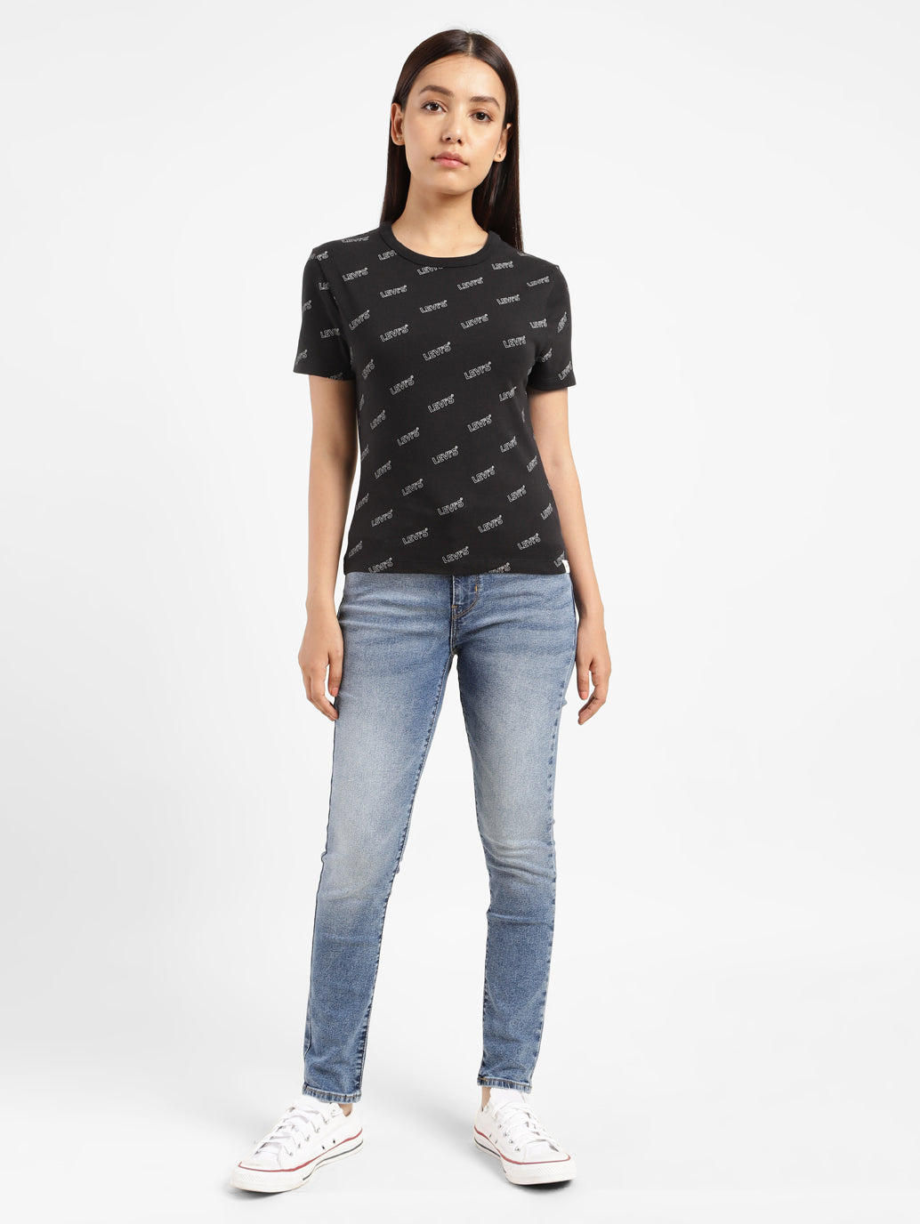 Women's Brand Logo Slim Fit T-shirt Black - b211e98a-9f9d-4be5-a4d3-f5cc77267522 View