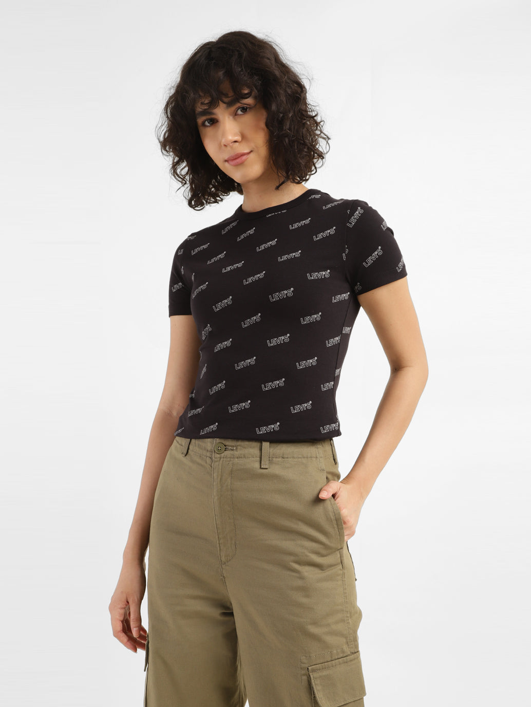 Women's Printed Slim Fit T-shirt - StyleShot View