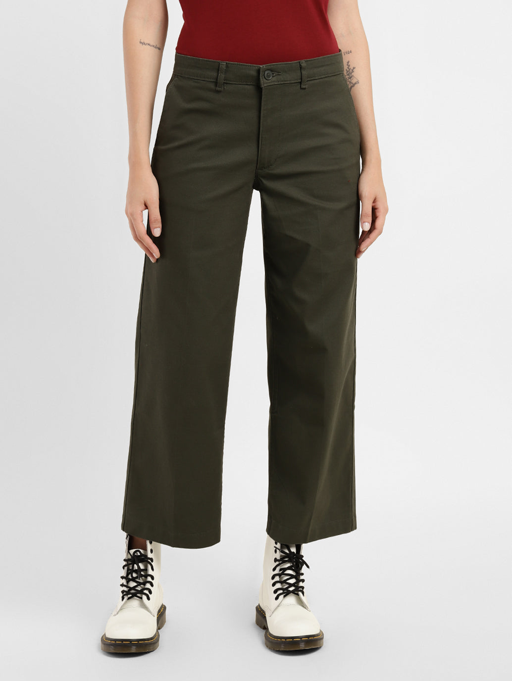 Women's Mid Rise Olive Relaxed Fit Trousers - 537aa4b7-6d64-4a11-bdac-1f941a30f870 View