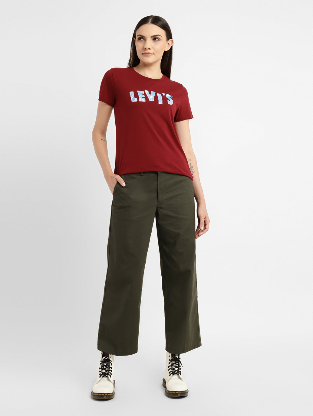 Women's Mid Rise Olive Relaxed Fit Trousers - a53d6467-658f-4eb7-b31e-964dbee9c1a8 View