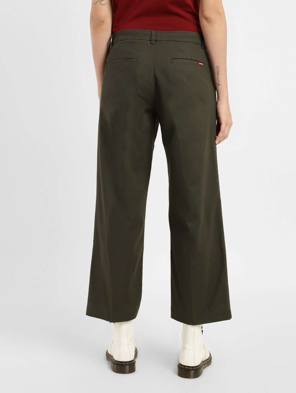 Women's Mid Rise Olive Relaxed Fit Trousers - b209e805-187b-4c8f-8b13-0444e6dfcaa3 View