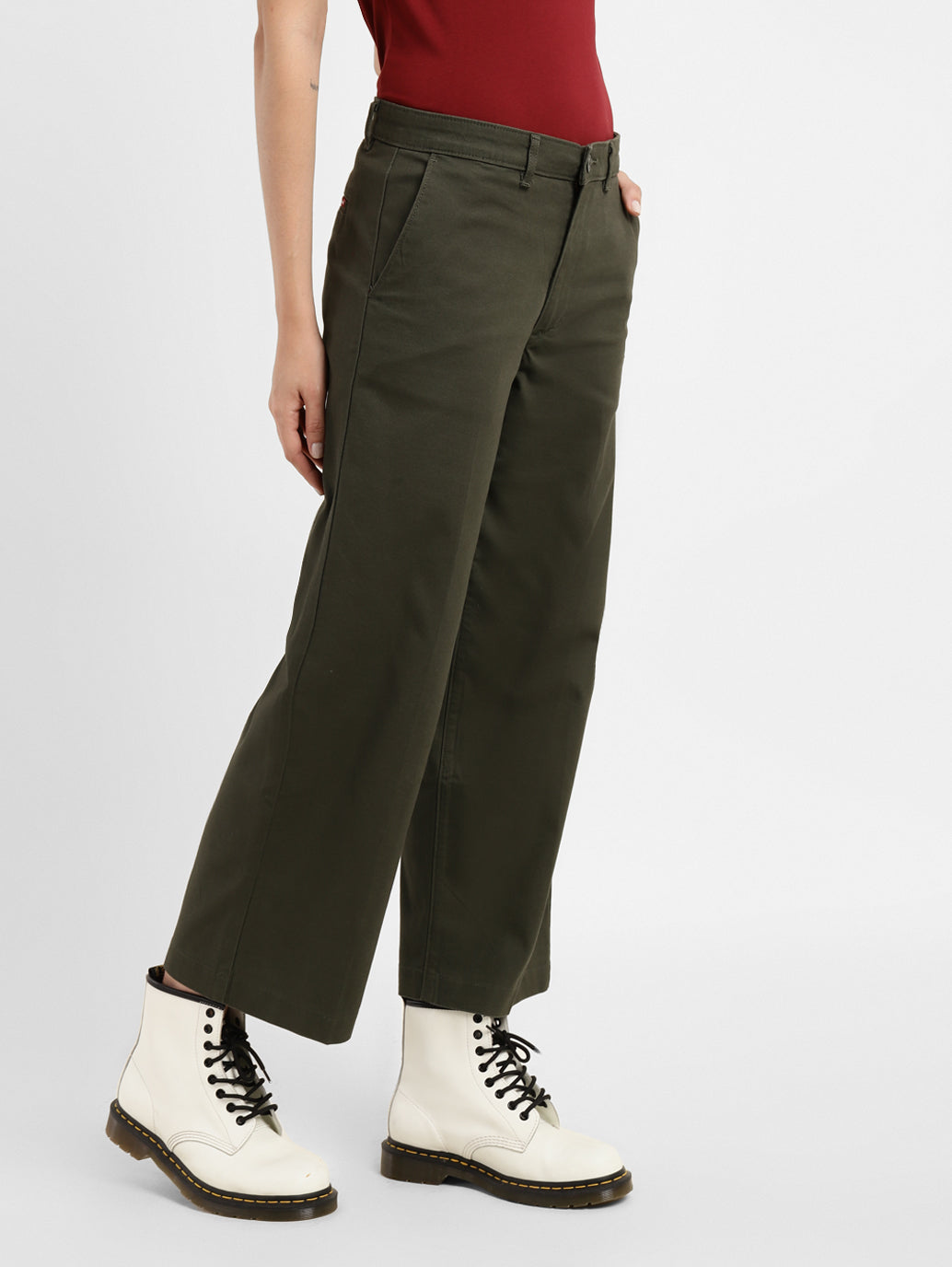 Women's Mid Rise Olive Relaxed Fit Trousers - 55d8c72b-b254-4f2a-bda0-12817d0f0e77 View