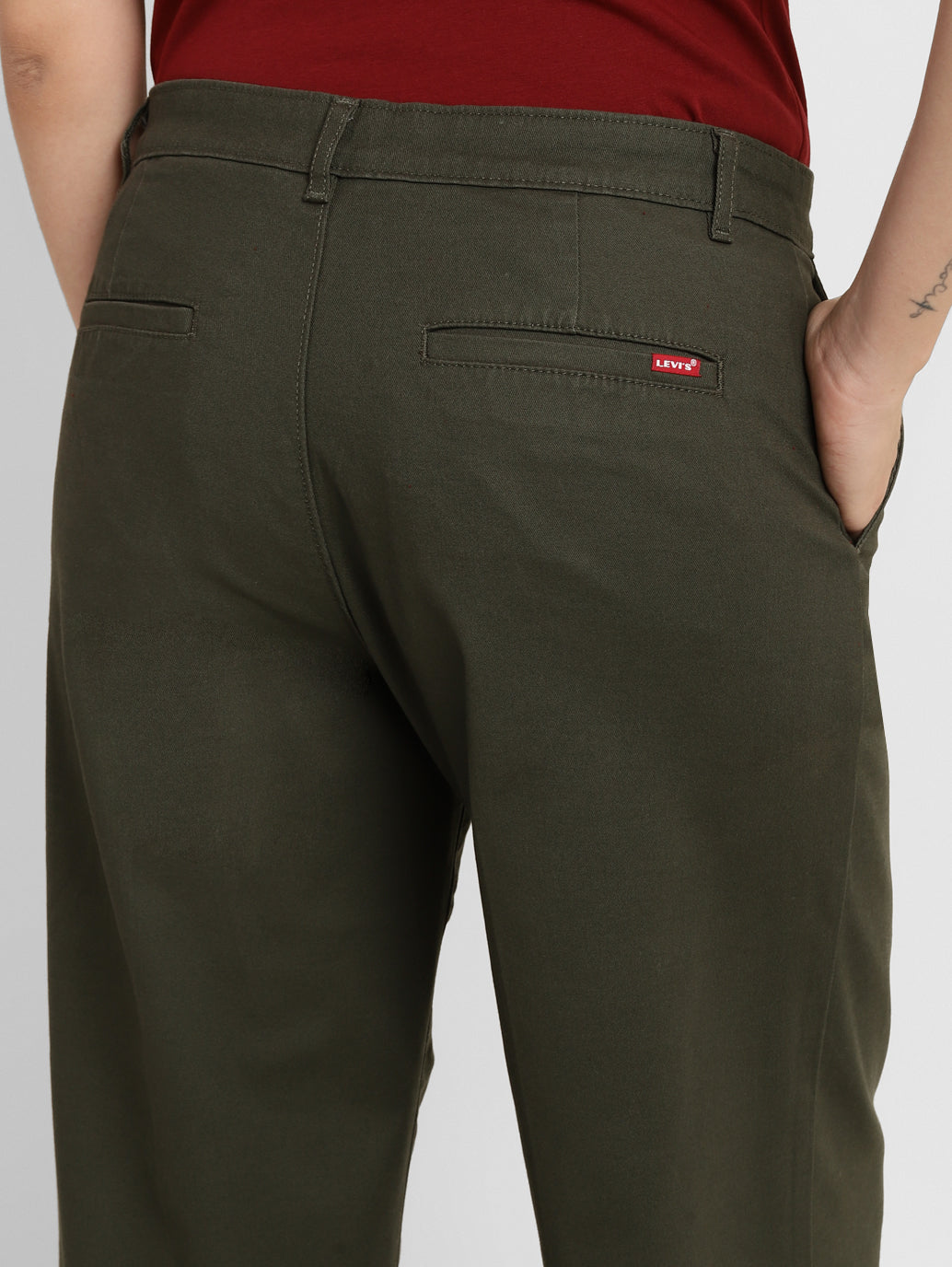 Women's Mid Rise Olive Relaxed Fit Trousers - 3a0ed210-5676-435c-b30b-5e45d1674ef1 View