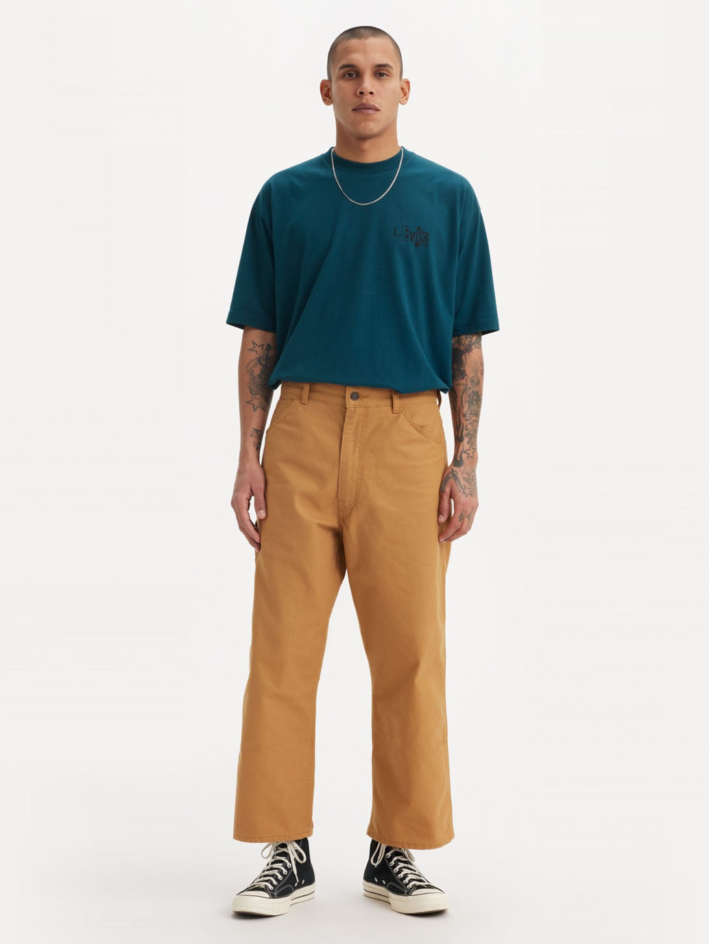 Men's Tan Brown Loose Fit Mid Rise Jeans - Styleshot View