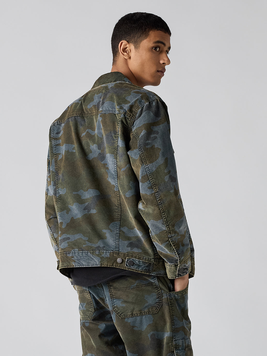 Men's Camouflage Relaxed Fit Denim Jacket - Back View