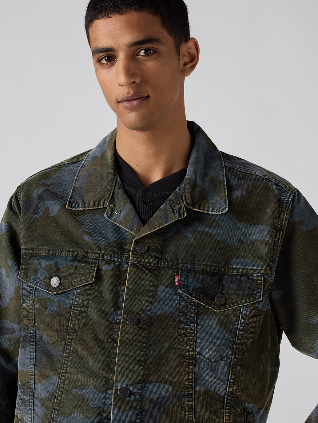 Men's Camouflage Relaxed Fit Denim Jacket - detail View