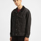Men's Solid Black Collar Neck Trucker Jacket - 3547b453-3c7a-4598-b3cf-7a9bb90f0cda View