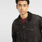 Men's Solid Black Collar Neck Trucker Jacket - 21ee3772-c249-41ed-90cd-225a96954795 View