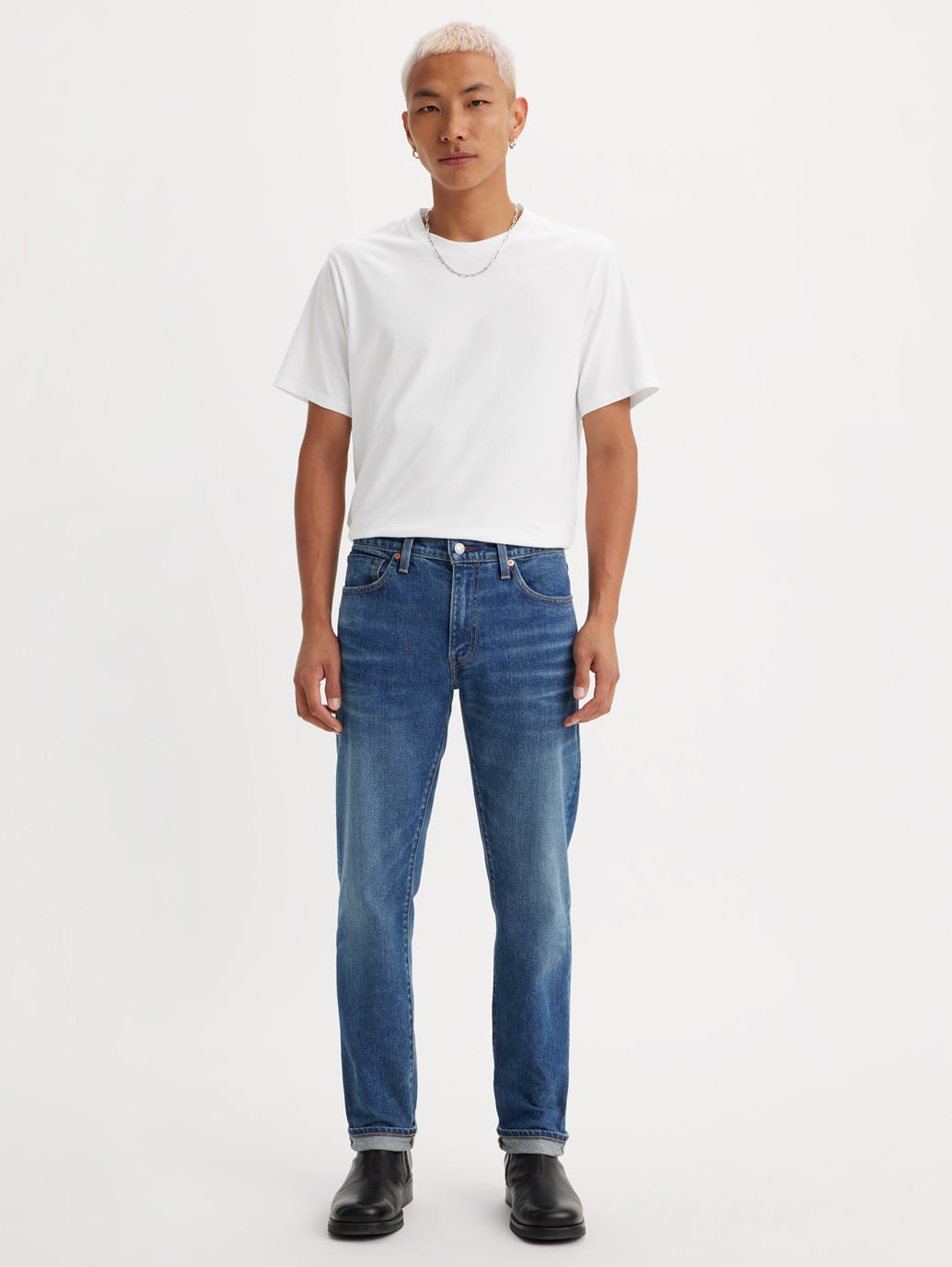 Men's 511 Blue Slim Fit Mid Rise Jeans - ModelFront View